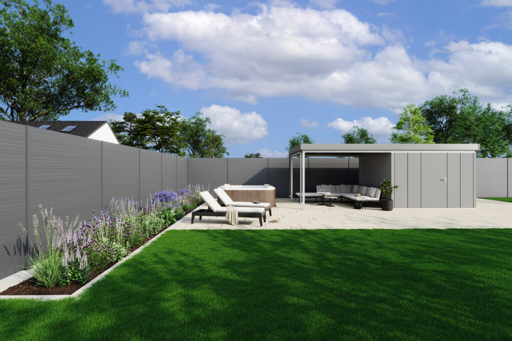 Das neue Loungedach für Juno-Gerätehäuser mit Flachdach von Hörmann